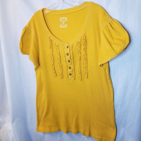 Vintage Top Women’s Plus Size 3X Orange Short Sleeve Ruffled 90s Y2K Ribbed - Picture 3 of 10